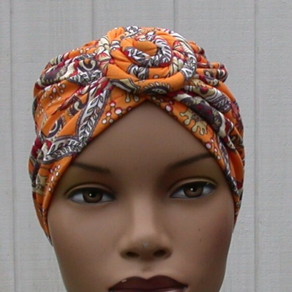 Orange Zulu Instant Wrap Bantu Slip On Cap Jamican Chiney Bumps - Picture 2 of 2